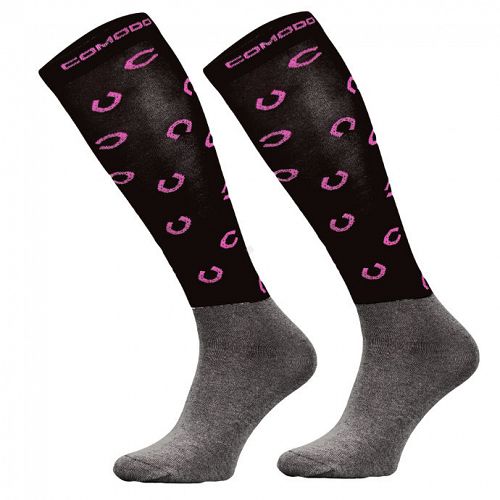 Summer microfiber socks / SPJM HORSESHOE  03-Black and Fuchsia