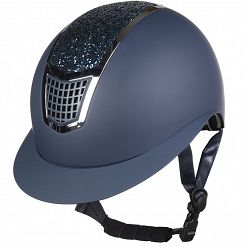 Kask jeździecki HKM Glamour Shield, szeroki daszek, Navy-Silver atest VG1 / 12926