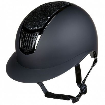 Kask jeździecki HKM Glamour Shield, szeroki daszek, czarny mat, atest VG1 / 12926