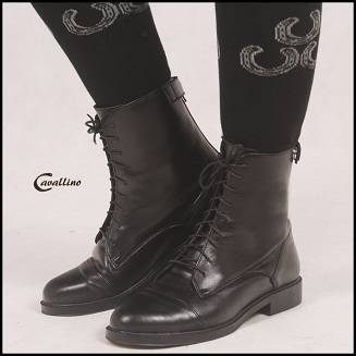 CAVALLINO Sztyblety skórzane sznurowane z zamkiem z tyłu damskie - krótkie buty do jazdy konnej  (rozm. od 35 do 41) / 0435701 - czarne
