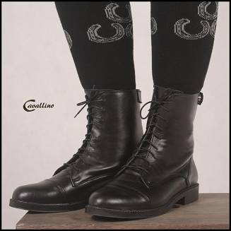 CAVALLINO Sztyblety skórzane sznurowane z zamkiem z tyłu damskie - krótkie buty do jazdy konnej  (rozm. od 35 do 41) / 0435701 - czarne