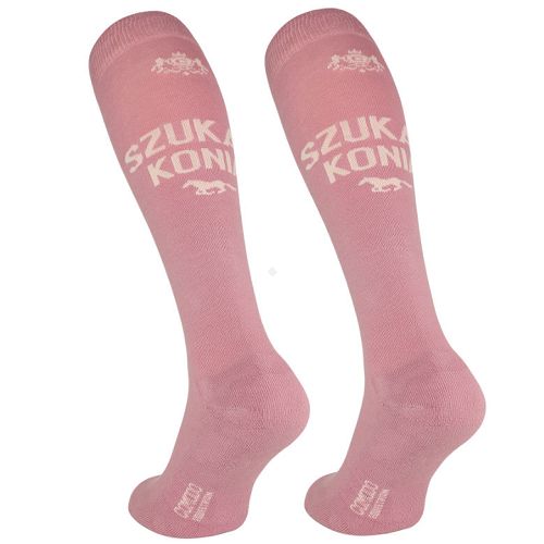 Equestrian Knee-High Socks – Bonmot “Szukam konia”, pink / SPDH01
