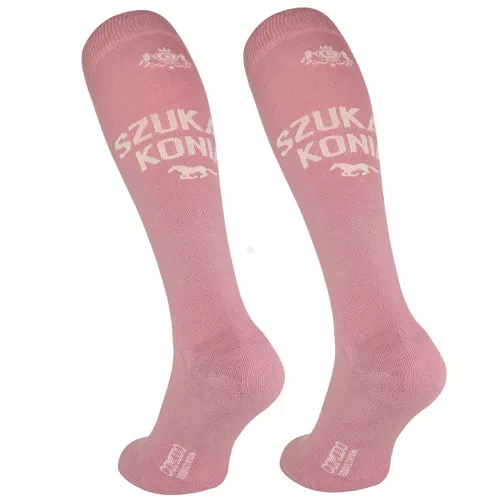 Equestrian Knee-High Socks – Bonmot “Szukam konia”, pink / SPDH01