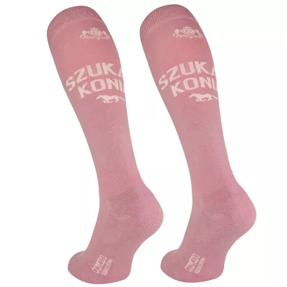 Equestrian Knee-High Socks – Bonmot “Szukam konia”, pink / SPDH01