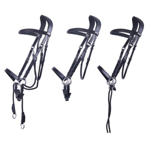 Możliwość różnego rodzaju przypięcia:

-zapięcie na skos pod żuchwą 
-może być stosowane jako ogłowie Side pull 
-skrzyżowane pod podbródkiem.