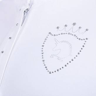 Na piersi z lewej strony srebrny nadruk jednorożca otoczony herbem z koroną z mieniących się cyrkonii.