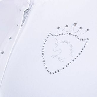 Na piersi z lewej strony srebrny nadruk jednorożca otoczony herbem z koroną z mieniących się cyrkonii.