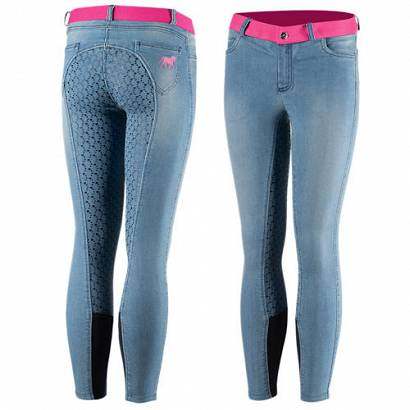 Bryczesy młodzieżowe HORZE Poppy jeans z pełnym silikonowym lejem/ 36657 kr