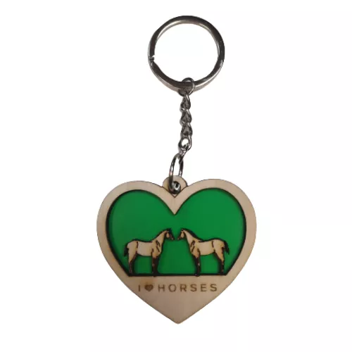 Keychain - wooden heart with horses