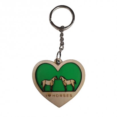 Keychain - wooden heart with horses