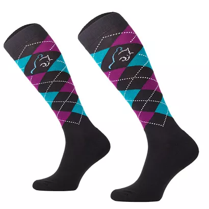 Riding cotton socks ROMBs 20 brown-purple-turquoise / SPDJ