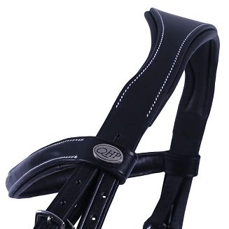 Ogłowie skórzane QHP Luxury Stitched  nachrapnik kombinowany, wodze parciane, czarne / 2021 - 2