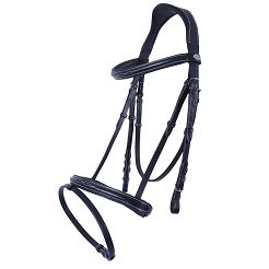 Luxury Stitched Leather Bridle QHP Combined Noseband, Web Reins, Black / 2021