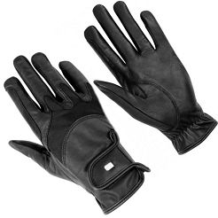 Rękawiczki jeździeckie HORSENJOY skórzane, czarne / 04060