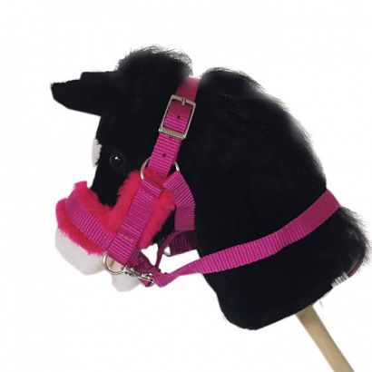 Halter-bridle HOBBY HORSE, lined with fur, with reins, fuchsia