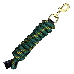 Velvet Lead Rope HORSENJOY with Swivel Snap Hook, Green interwoven with yellow, glossy thread / 190502