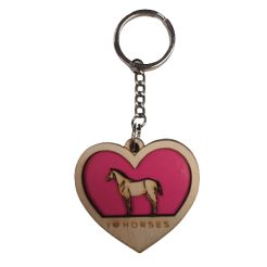 Brelok do kluczy - drewniane serduszko z koniem