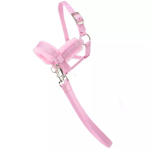 Halter-bridle HOBBY HORSE, lined with fur, with reins, light pink