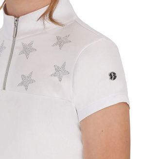 Model wyróżniają delikatne motywy gwiazdek ozdobione kryształkami, które dodają koszulce elegancji i subtelnego blasku