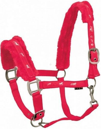 Horses halter SOFTY lined with fur - red