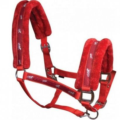 Horses halter SOFTY lined with fur - red