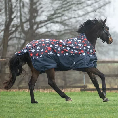 Turnout Rug HKM Norwich 600D Fleece Lined, Navy and Stars / 14988