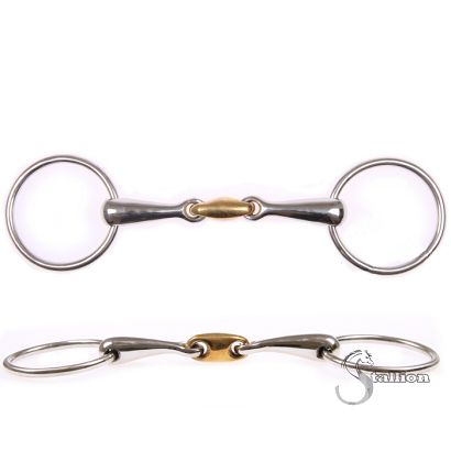 0 Wędzidło zwykłe STALLION pełne, z anatomicznym łącznikiem miedzianym - stal nierdzewna; 14.5cm / 15154