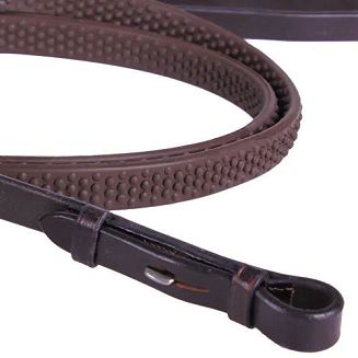 Wodze skórzano - gumowe QHP Soft, zapinane na haki, 15mm, brązowe / 2116 - 2