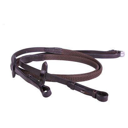 Wodze skórzano - gumowe QHP Soft, zapinane na haki, 15mm, brązowe / 2116