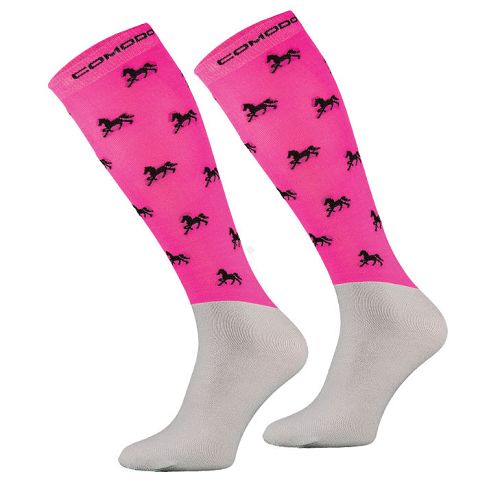 Riding Socks SPJM HORSES 05 Fuchsia and Back Horses