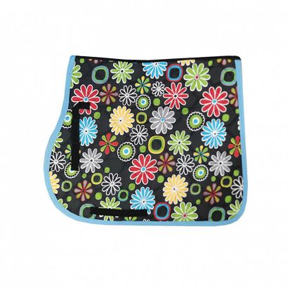 Cotton saddle pad VS Pony MUSTANG , graphite with colorful flowers / 3019