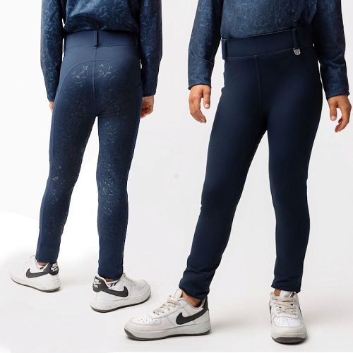 Bryczesy – Leginsy dziecięce ocieplane HORZE Dea, pełny silikonowy lej, czarne / 3YVCB