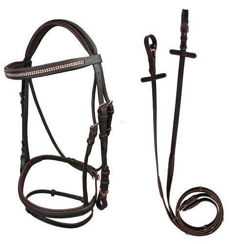 Ogłowie skórzane Y Gemma nachrapnik kombinowany, wodze parciane, brązowe / 39180