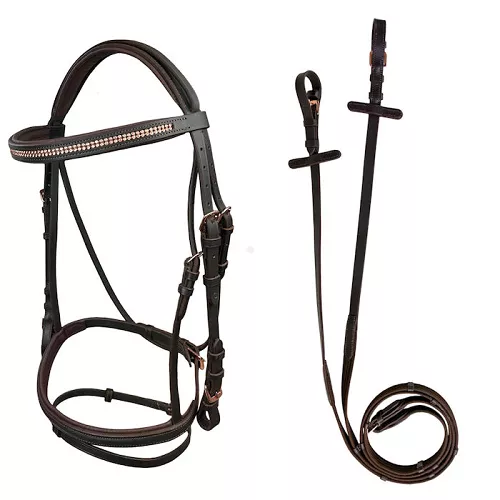Leather Bridle Y Gemma with Combined Noseband, Web Reins, Brown / 39180