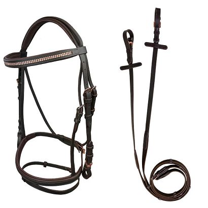 Ogłowie skórzane Y Gemma nachrapnik kombinowany, wodze parciane, brązowe / 39180