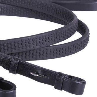 Wodze skórzano - gumowe QHP Soft, zapinane na haki, 15mm, czarne / 2116 - 3
