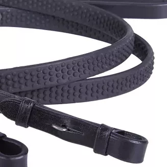 QHP Soft Leather–Rubber Reins, Hook Studs, 15 mm, Black / 2116 - 3