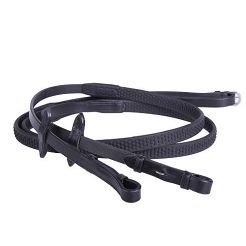 QHP Soft Leather–Rubber Reins, Hook Studs, 15 mm, Black / 2116