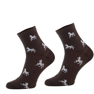 COMODO Skarpetki jeździeckie bawełniane  SDJ 03 kolor brązowy, wzór białe konie.