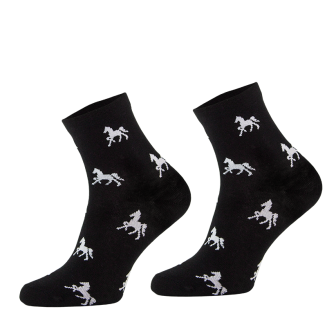 Skarpetki jeździeckie COMODO bawełniane / SDJ, kolor czarny, wzór białe koniki.