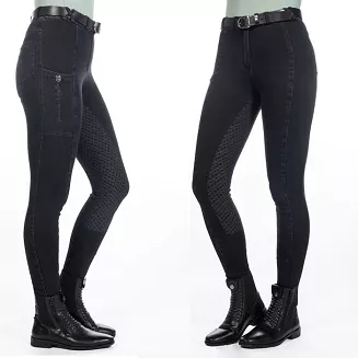 Bryczesy jeździeckie damskie HKM Harbour Island Denim pełny silikonowy lej czarne  / 14540 - 2