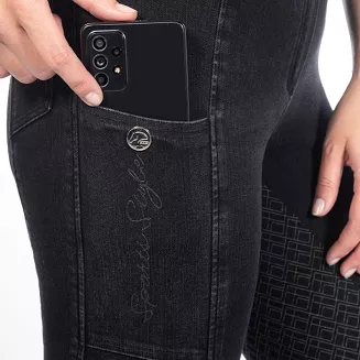 Bryczesy jeździeckie damskie HKM Harbour Island Denim pełny silikonowy lej czarne  / 14540 - 4