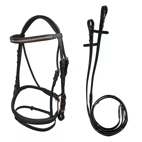 Leather Bridle Y Gemma with Combined Noseband, Web Reins, Black / 39180