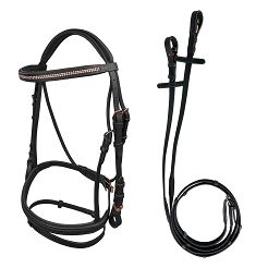 Ogłowie skórzane Y Gemma nachrapnik kombinowany, wodze parciane, czarne / 39180