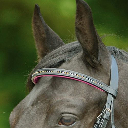 czarna skóra + fuksja podszycie + kolorowe kryształki