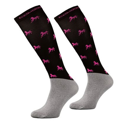 Riding Socks SPJM HORSES 02 Black and Fuchsia Horses