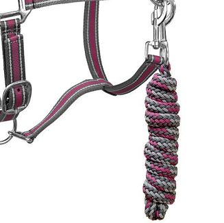 Kantar taśnowy z uwiązem Y Calipso podszyty futerkiem, popielato-różowy / 0329 - 5