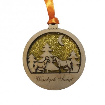 Wooden Christmas tree bauble with horses