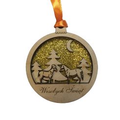 Wooden Christmas tree bauble with horses
