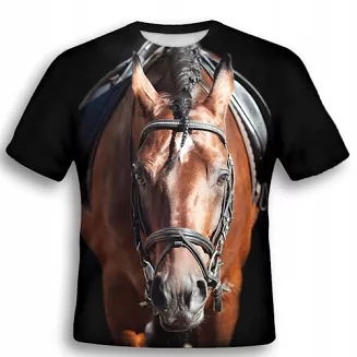Koszulka T-shirt 3D w konie FULL PRINT - gniady koń w ogłowiu